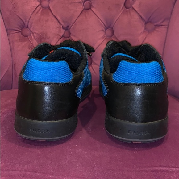 Prada Men’s Blue Perforated Black Leather Sneakers - Picture 4 of 8